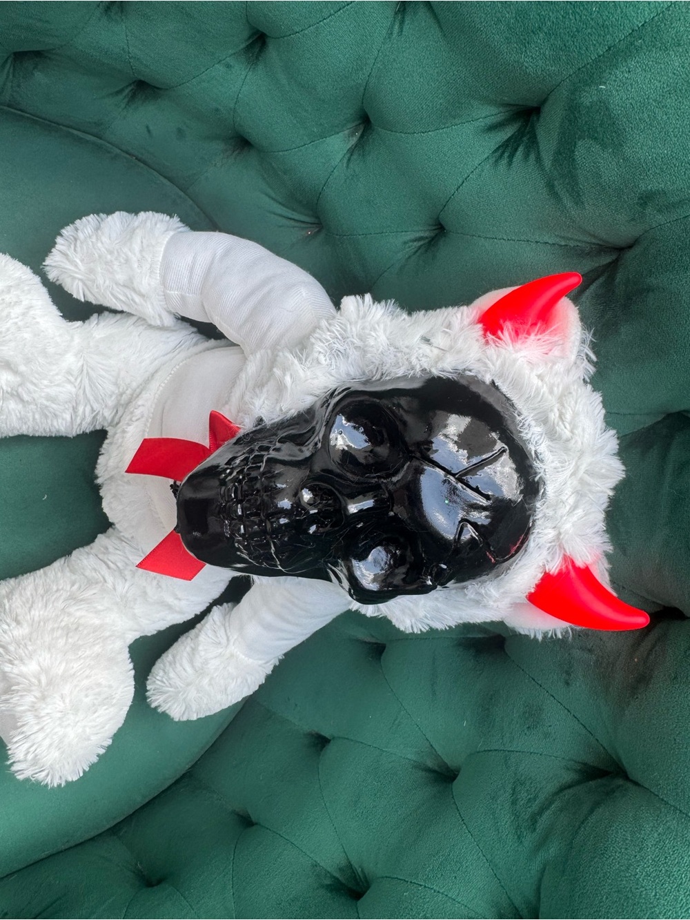 Kids White Devil Lamb Costume with Black Skull Mask